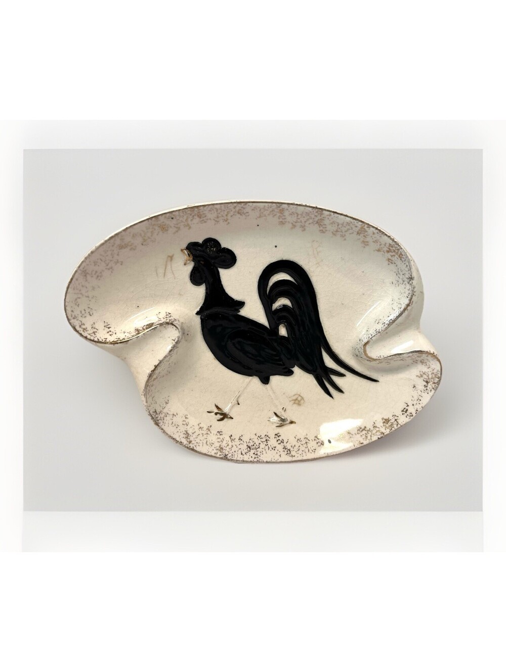 Leftons Vintage Japan Rooster Dish Black White And Gold 40154 Candy Decor